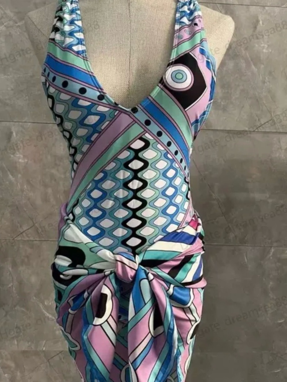 Emilio Pucci Geometric Print One-Piece Swimsuit with Matching Scarf